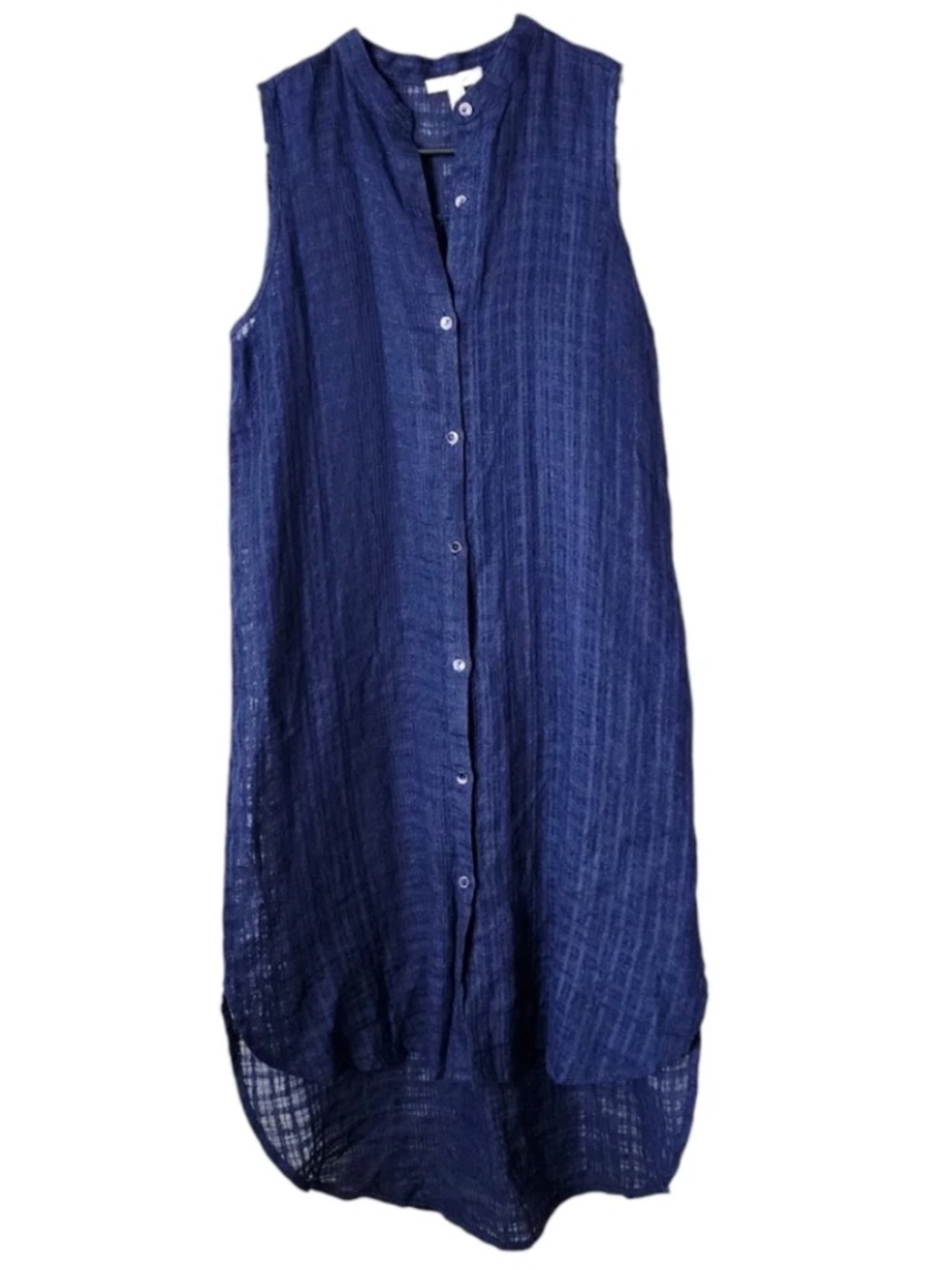 EILEEN FISHER Linen button front dress in navy size XS